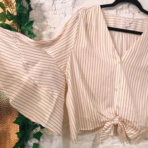 Lauren Conrad Yellow Striped Satin Tied Crop Top